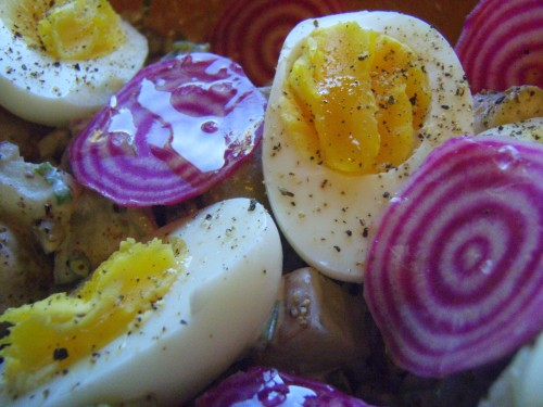 8-Minute eggs and Chioggia Beets